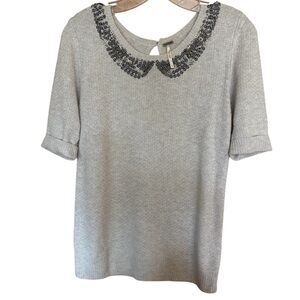 Free People Gray Beaded Collar Sweater